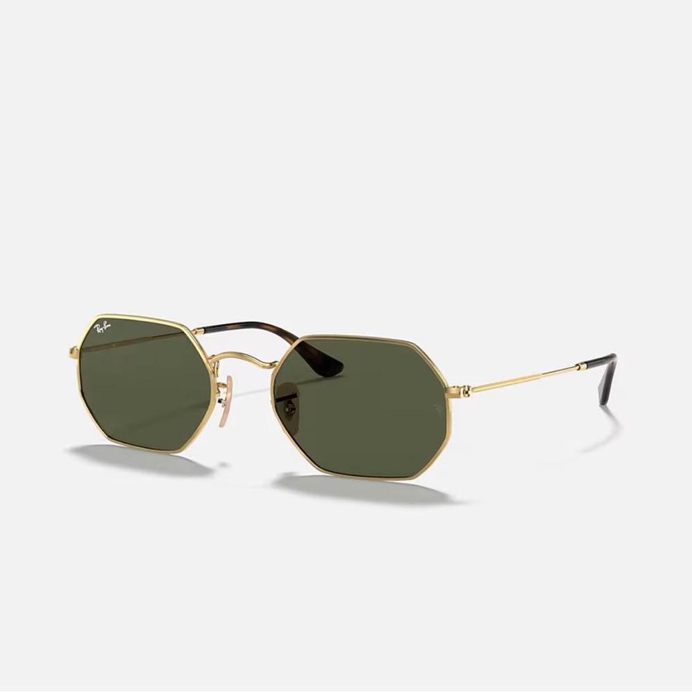 Ray-Ban Geometric Gold Sunglasses with Green Lenses